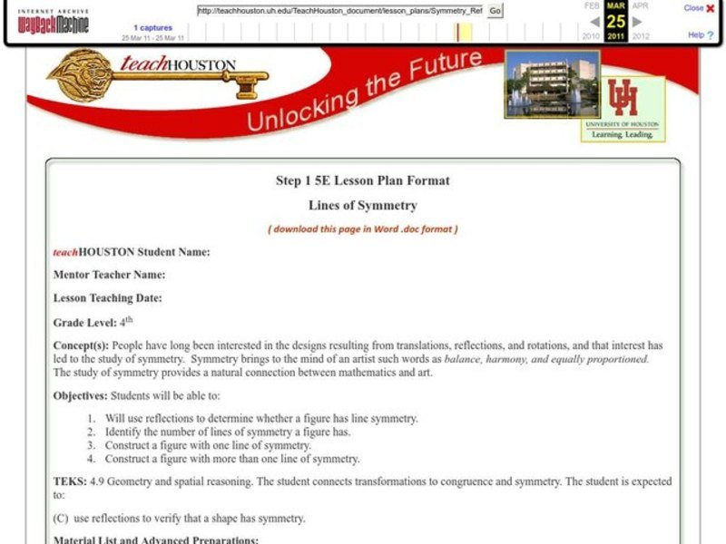 Lines of Symmetry Lesson Plan