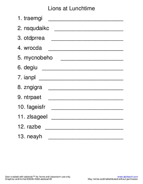 Lions at Lunchtime Worksheet