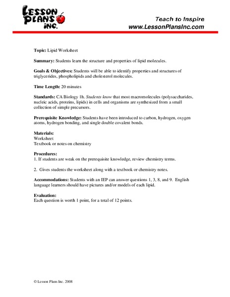 Lipid Worksheet Worksheet