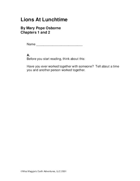 Lions at Lunchtime Worksheet