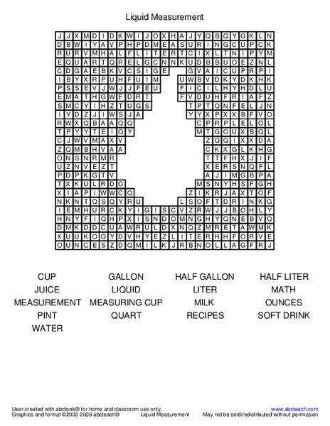 Liquid Measurement Worksheet