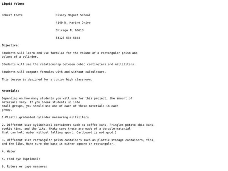 Liquid Volume Lesson Plan