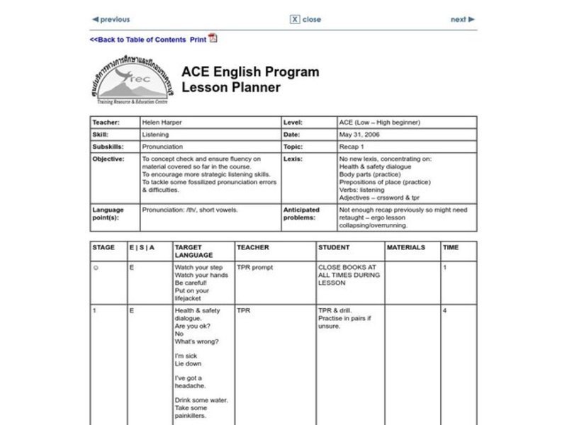 Listening Lesson Plan