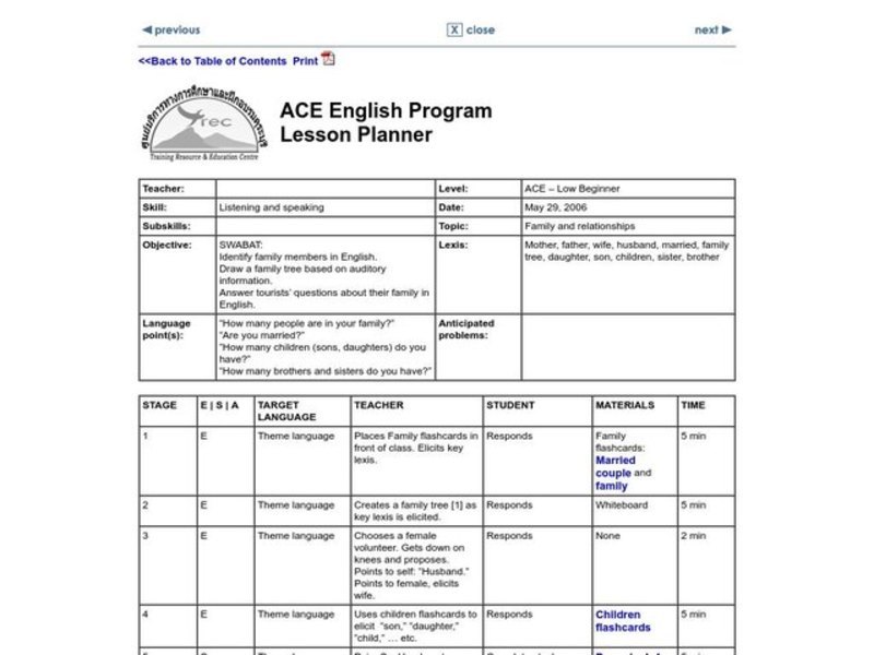 Listening and Speaking Lesson Plan