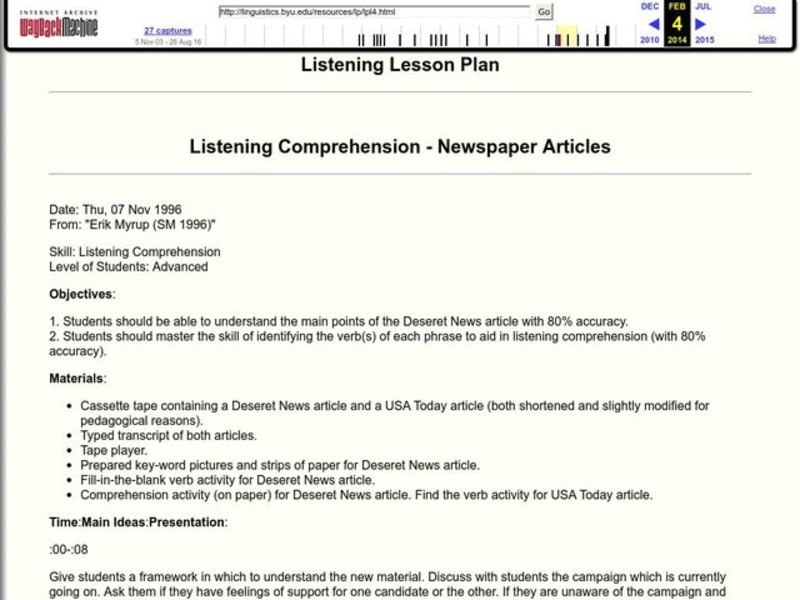 Listening Comprehension - Newspaper Articles Lesson Plan