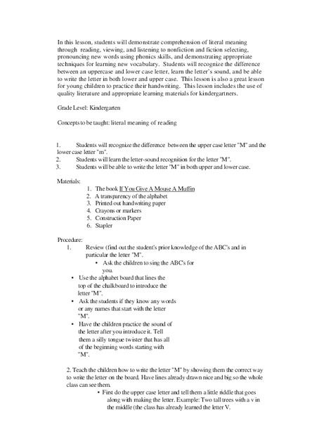 Literal Meaning of Reading Lesson Plan