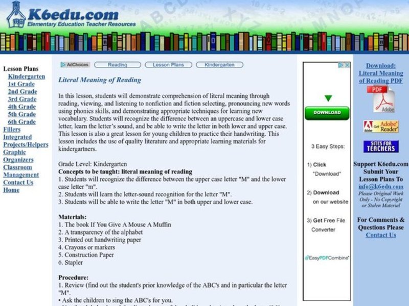 Literal Meaning of Reading Lesson Plan