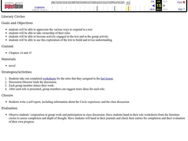 Literary Circles Lesson Plan