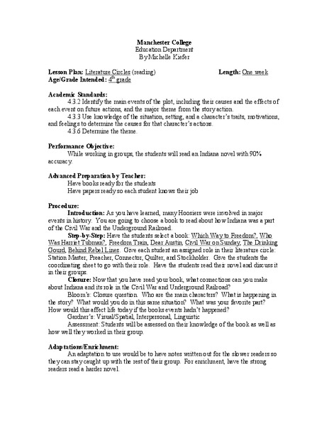 Literature Circles Lesson Plan