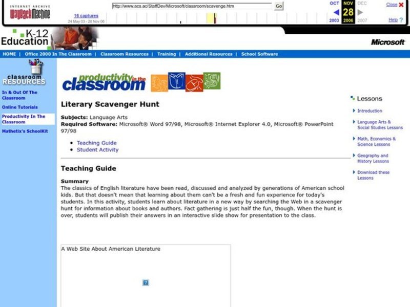 Literary Scavenger Hunt Lesson Plan