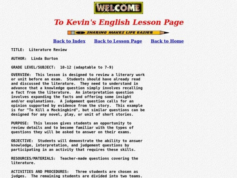 Literature Review Lesson Plan