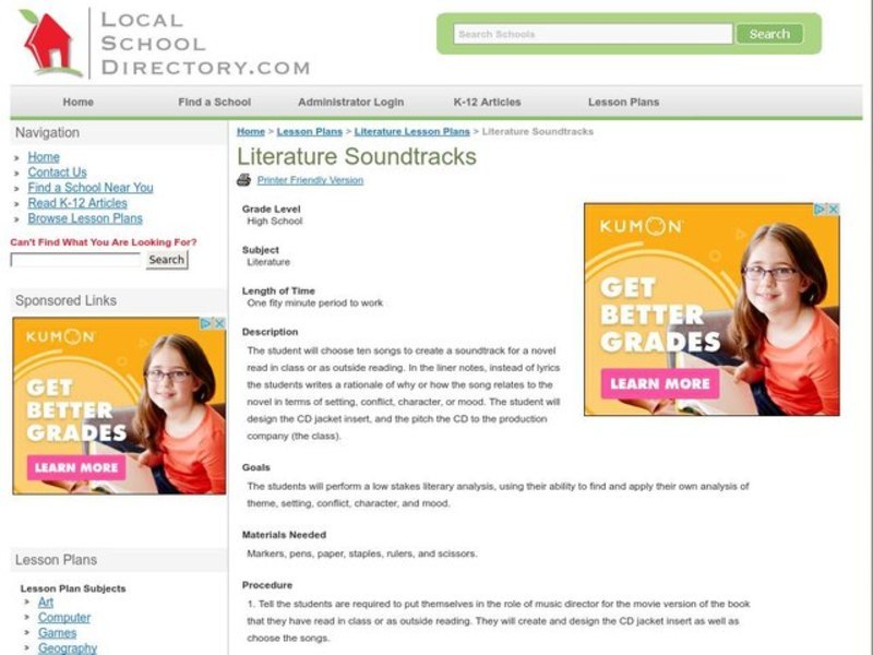 Literature Soundtracks Lesson Plan