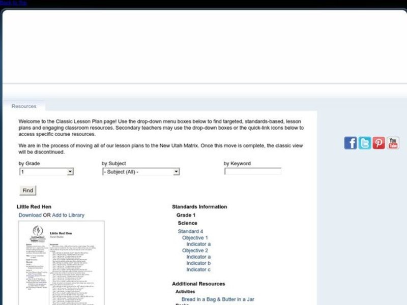 Little Red Hen Lesson Plan