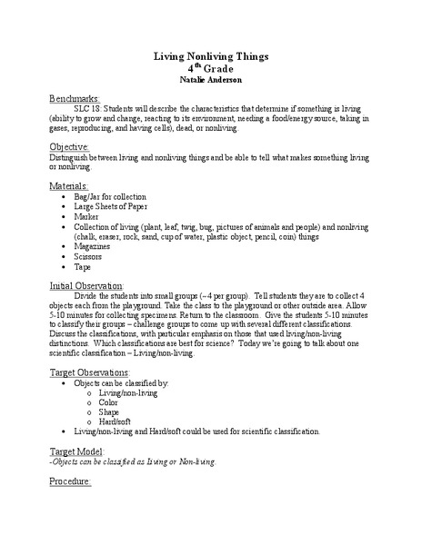 Living and Non-Living Lesson Plan