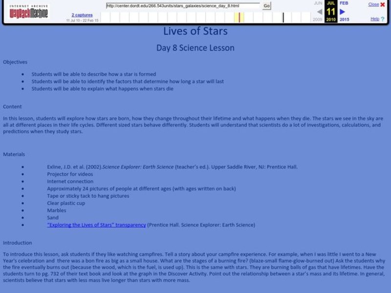 Lives of Stars Lesson Plan