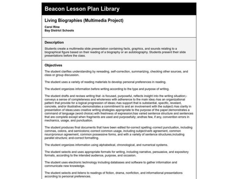 Living Biographies Lesson Plan