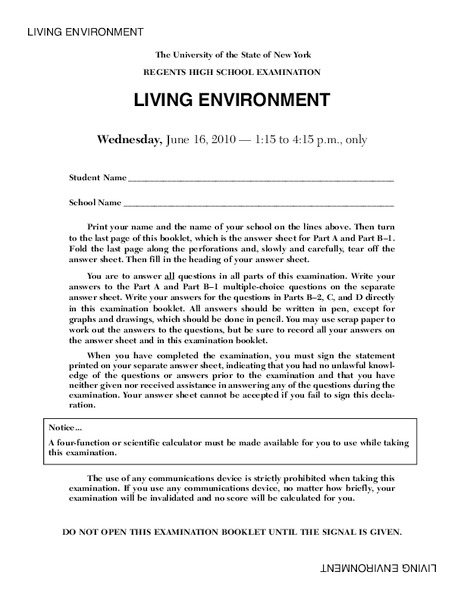 Living Environment Lesson Plan