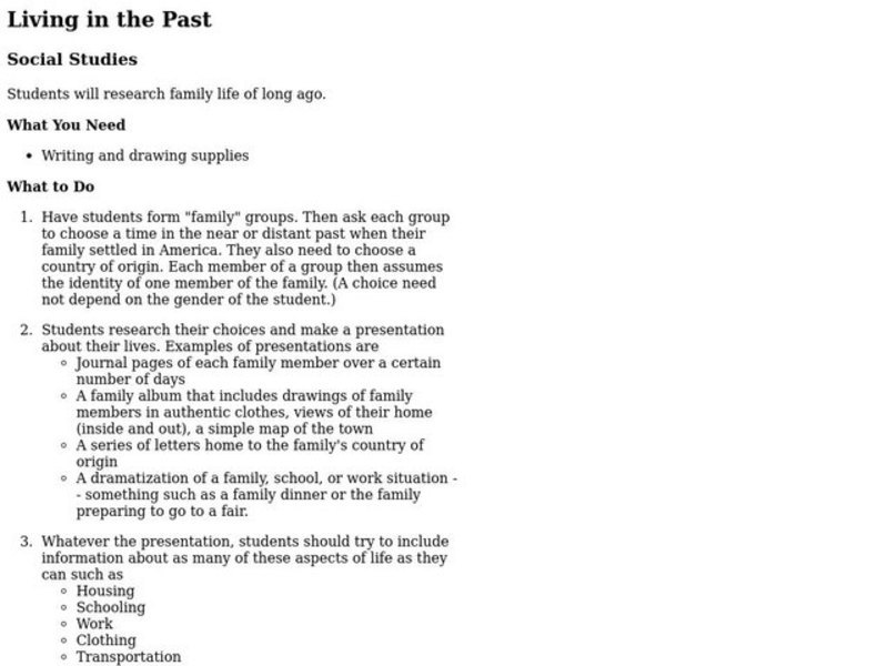 Living in the Past Lesson Plan