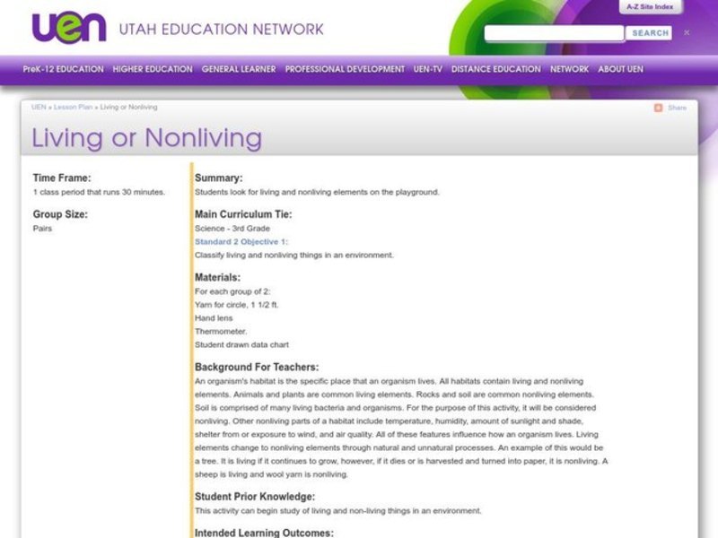 Living or Nonliving Lesson Plan