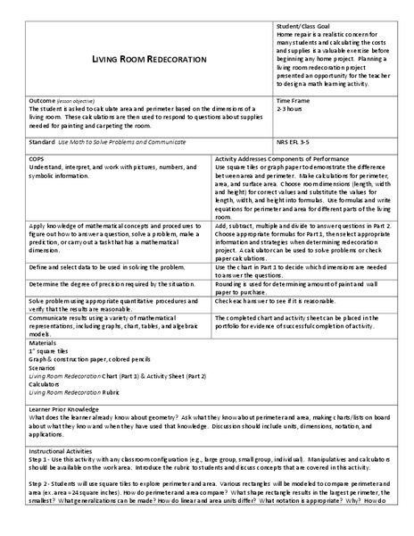 Living Room Redecoration Lesson Plan