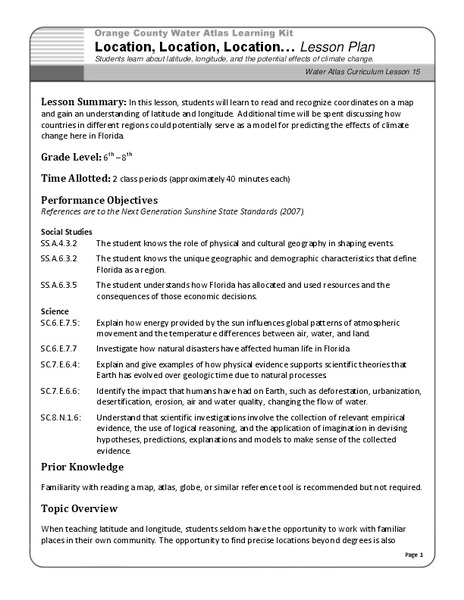 Location, Location, Location… Lesson Plan