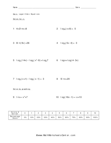 Logarithmic Equations Worksheet