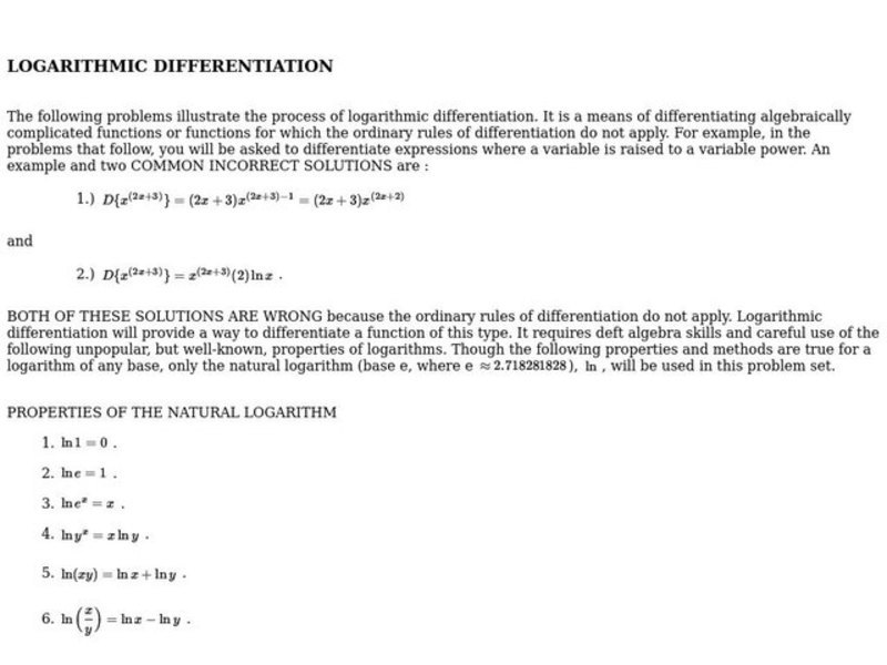 Logarithmic Differentiation  Interactive