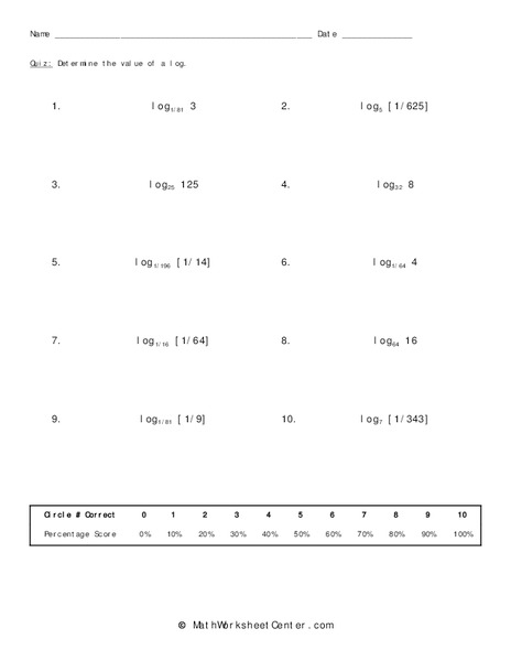 Logarithms Worksheet