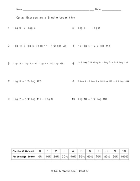 Logarithms Worksheet
