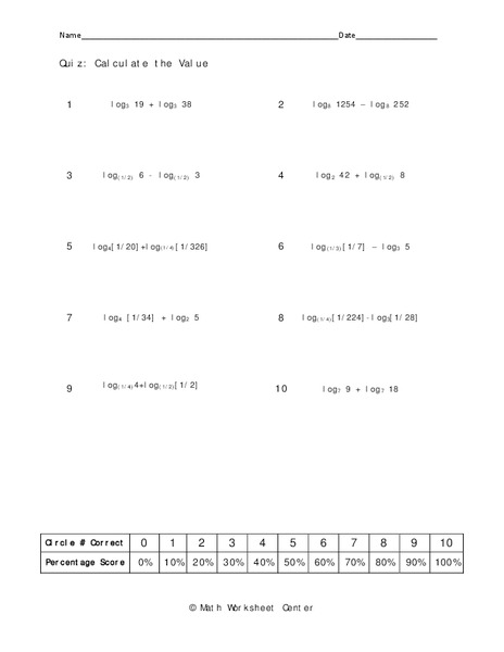 Logarithms Worksheet