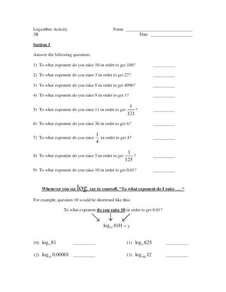 Logarithms Lesson Plan