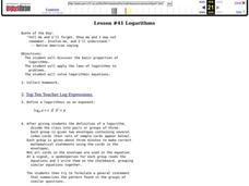 Logarithms Lesson Plan