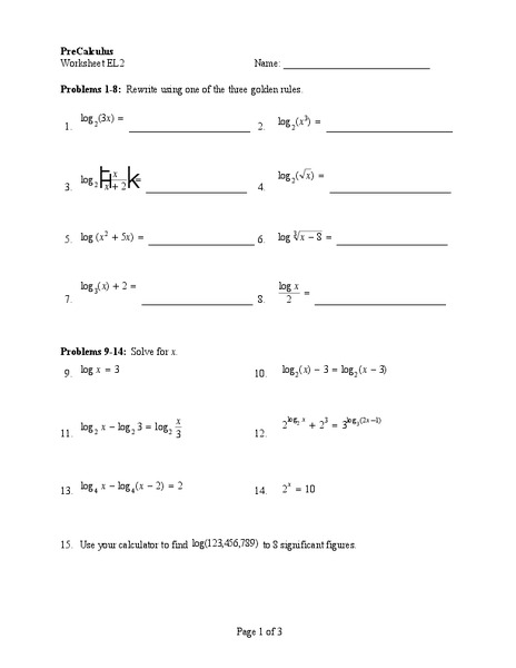 Logarithms Worksheet