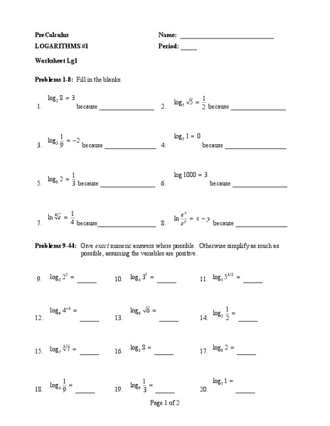 Logarithms Worksheet