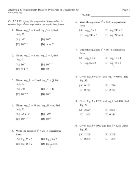 Logarithms Lesson Plan