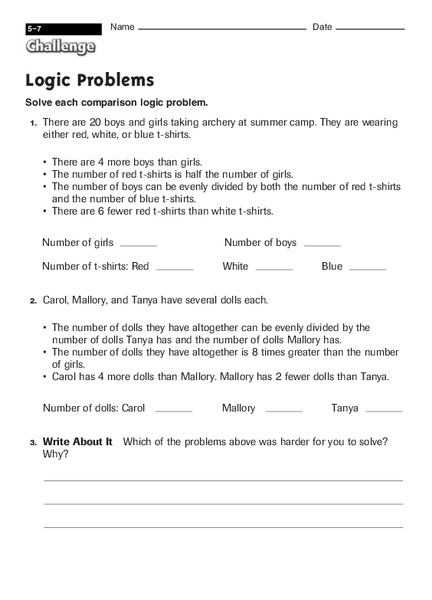 Logic Problems Worksheet