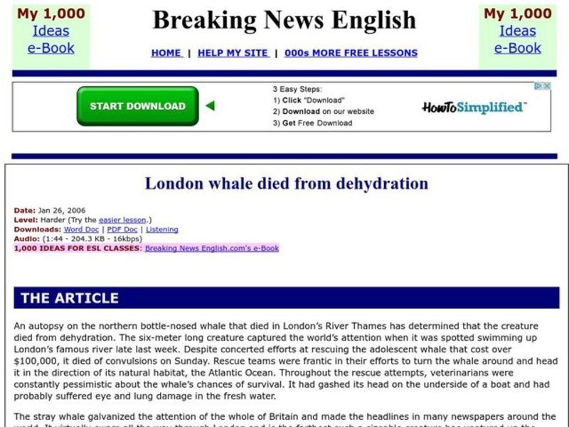 London Whale Died From Dehydration Worksheet