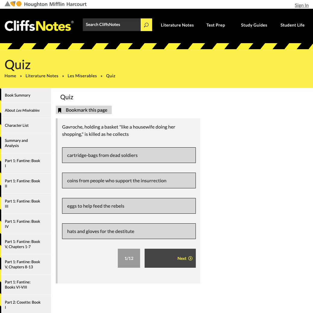 Les Miserables Quiz Interactive