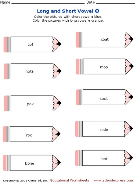 Long and Short Vowel O Worksheet
