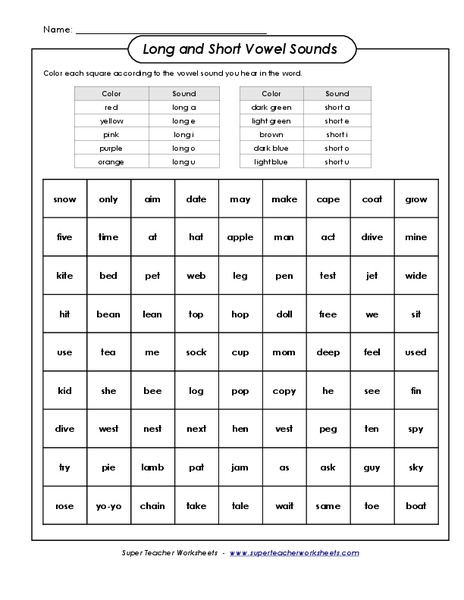 Long and Short Vowel Sounds Worksheet