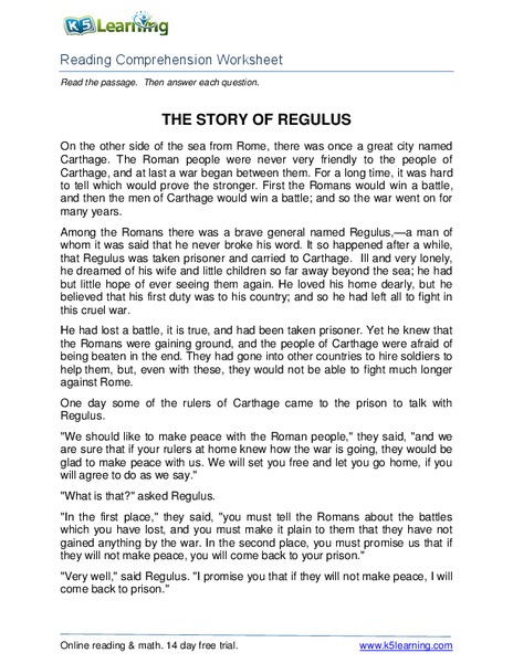 The Story of Regulus Worksheet