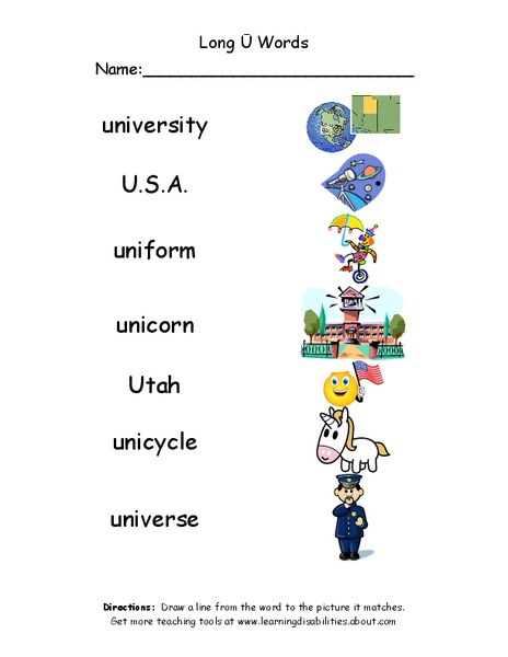 Long U Words Worksheet