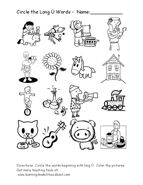 Long U Words Worksheet