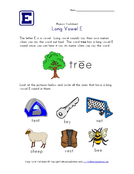 Long Vowel E Worksheet