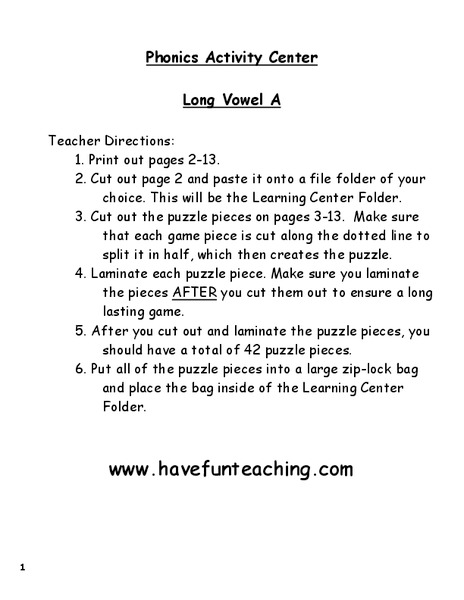 Long Vowel A Worksheet