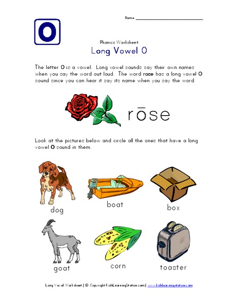 Long Vowel O Worksheet