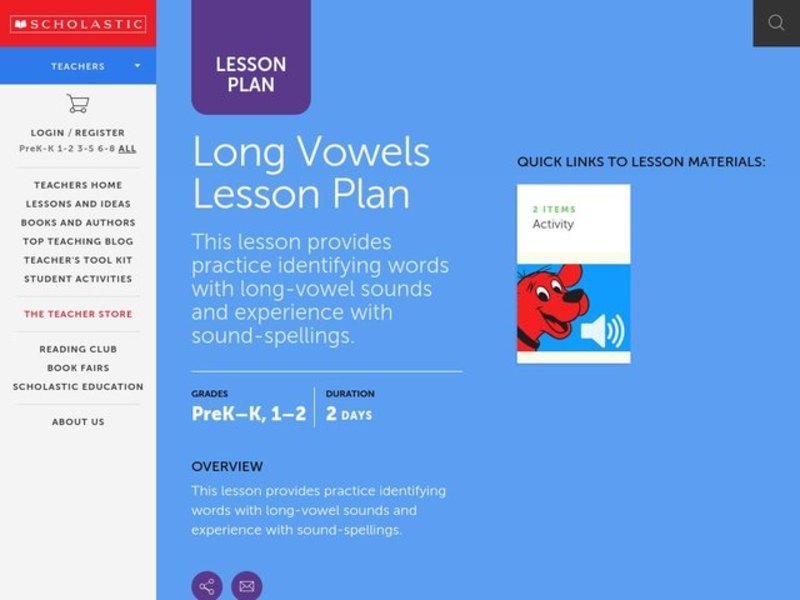 Long Vowels With Clifford Lesson Plan