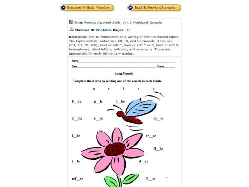 Long Vowels Worksheet