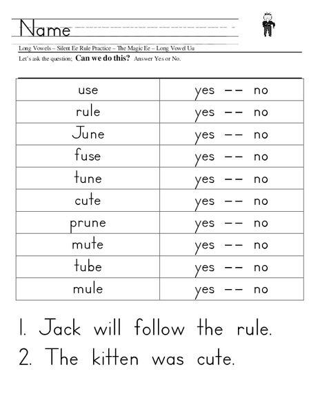 Long Vowels – Silent Ee Rule Practice – The Magic Ee – Long Vowel Uu Worksheet