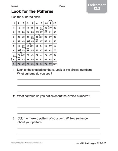 Look for Patterns Worksheet